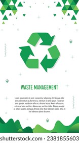 Abfallmanagement-Banner, geometrisches abstraktes Muster-Design, 3r-Konzept, reduzieren, wiederverwenden, recyceln, Erde und Natur retten, grün gehen, Umwelttag, umweltfreundlich, Kopienraum für Text