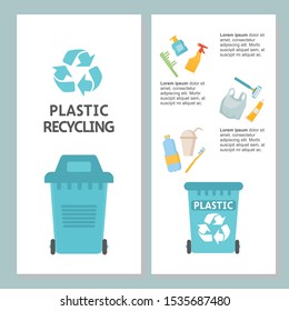 Waste Management Card Template. Sort Paper Garbage. Flyer, Booklet, Flyer Print Design With Flat Illustrations. Recycling Garbage.