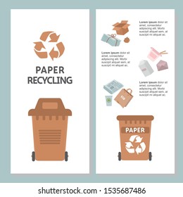 Waste Management Card Template. Sort paper garbage. Flyer, booklet, flyer print design with flat illustrations. Recycling garbage.