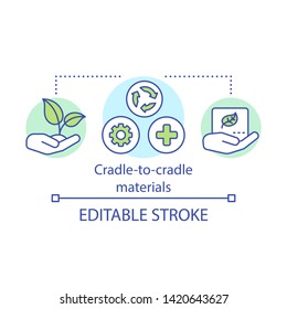 Waste management, cradle-to-cradle materials concept icon. Zero waste choices and products, environment care, recycling idea thin line illustration. Vector isolated outline drawing. Editable stroke