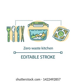 Waste management, eco, friendly lifestyle concept icon. Zero waste kitchen and products, care for environment idea thin line illustration. Vector isolated outline drawing. Editable stroke