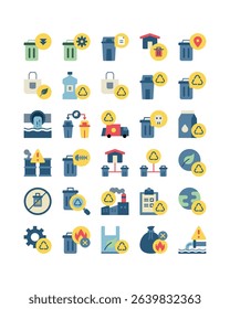 waste management flat design icon set vector illustration