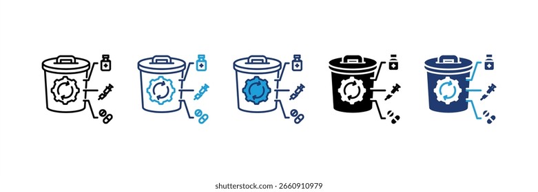 Conjunto de iconos de gestión de residuos colección de estilos múltiples