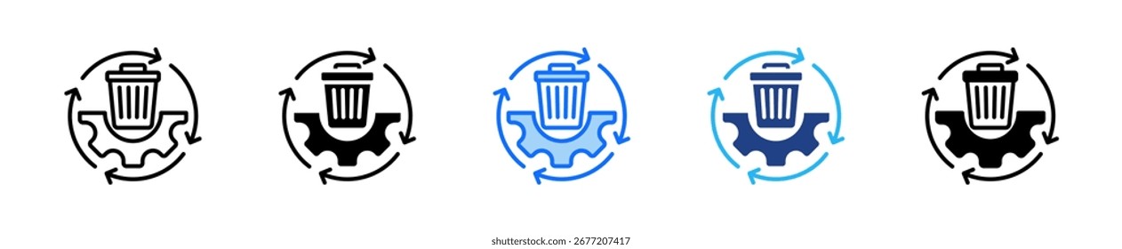 Conjunto de iconos de gestión de residuos Colección de estilos múltiples