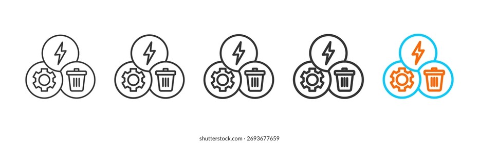 Conjunto de iconos de gestión de residuos colección de estilo múltiple