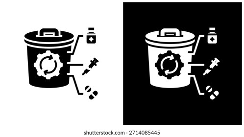 Icono De Gestión De Residuos En Fondo Blanco Y Negro