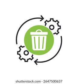 waste management icon with trash bin and gears