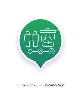 ícone de gerenciamento de resíduos com trabalhadores e lixeira, projeto de linha