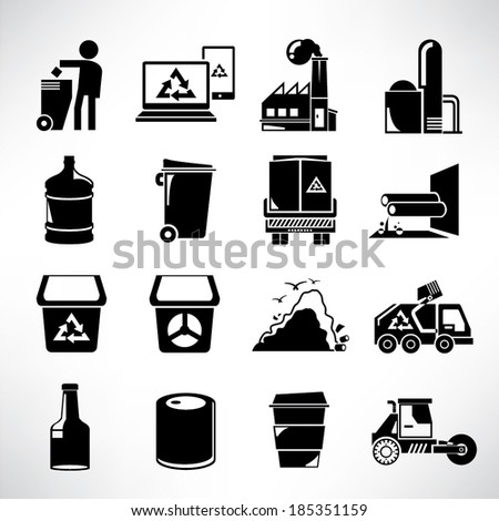 waste management icons set, garbage icons