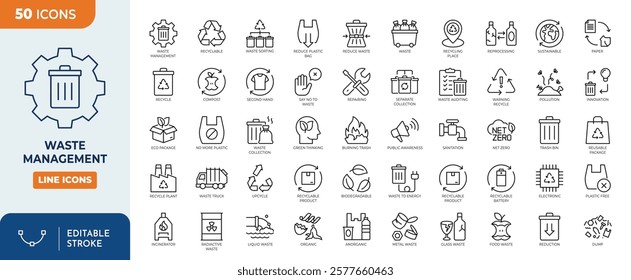 waste management line editable icon set	

