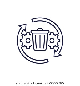 waste management line icon with trash bin and arrows