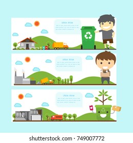 Waste management and recycle concept. Green city banner ecology concept.let's save the earth