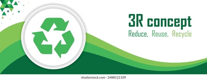 Banner speichern für Abfallmanagement und Recycling, 3R-Konzept, abstraktes Musterdesign, reduzieren, wiederverwenden, recyceln, Land und Natur, grün, Umwelttag, umweltfreundlich