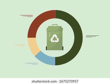 Estrategia de gestión de residuos. Estadísticas de gestión de residuos y visualización de datos ambientales. Indicadores de desempeño ambiental. Tablero de KPI para la sostenibilidad. Estilo plano. Ilustración vectorial
