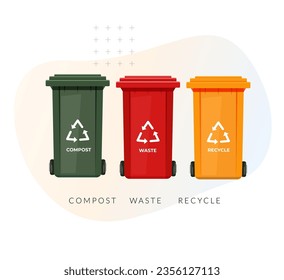 Waste Management - Three Color Bins - Icon as EPS 10 File