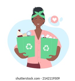 Waste management and trash sorting. Environment protection and rubbish recycling cartoon vector illustration