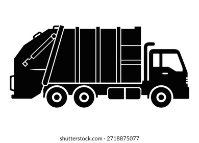 Waste management truck vector. Refuse collection vehicle. Dumpster truck silhouette. Municipal service transport.