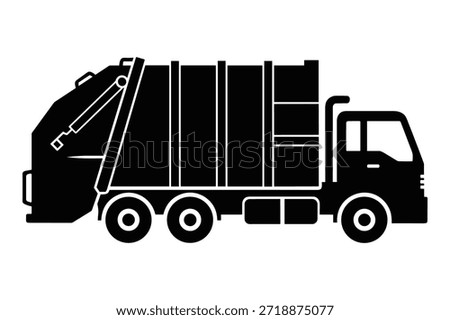 Waste management truck vector. Refuse collection vehicle. Dumpster truck silhouette. Municipal service transport.