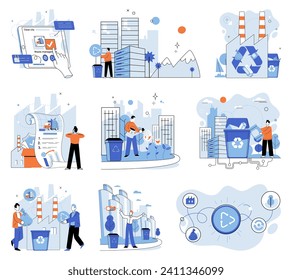 Gestión de desechos. Ilustración vectorial. La gestión de los desechos es responsabilidad ecológica que promueve un medio ambiente más limpio El reciclado es un aspecto clave de la gestión de los desechos, separando los materiales reciclables de la basura