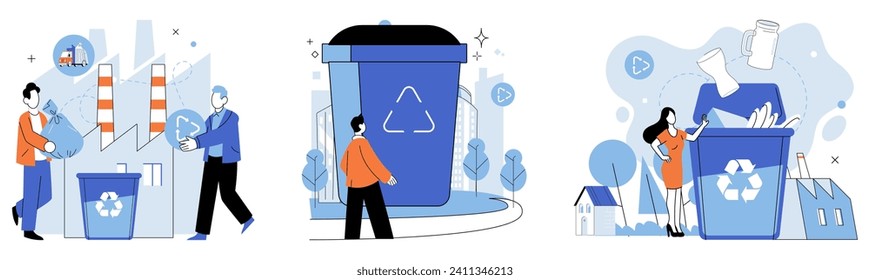 Waste management. Vector illustration. Ecologically responsible behavior includes proper waste management and recycling Clean living involves adopting sustainable waste management practices Pollution