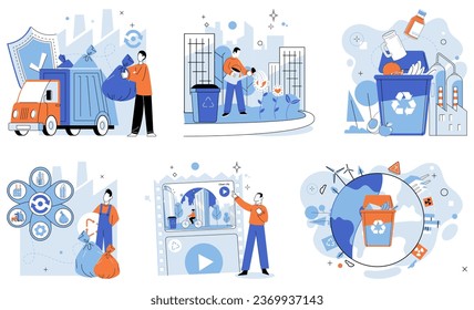 Waste management. Vector illustration. Recycle, sort, and separate to ensure proper waste management and resource recovery The segregation recyclable materials is crucial for efficient waste