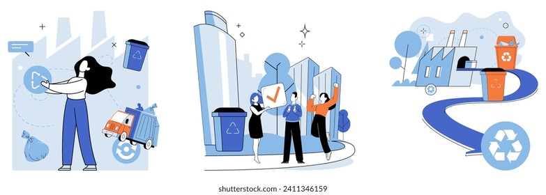 Waste management. Vector illustration. Responsibility for waste management lies with individuals and communities Climate change calls for environmentally responsible waste management strategies