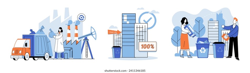 Waste management. Vector illustration. Rubbish can be transformed into valuable resources through effective waste management practices An eco-conscious approach promotes clean living and reduces