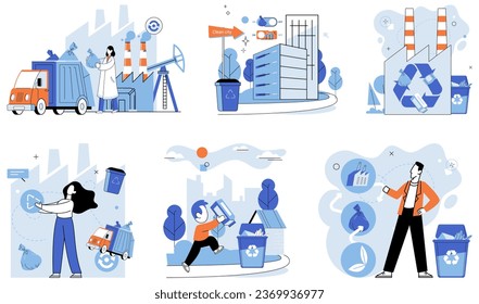 Waste management. Vector illustration. The segregation recyclable materials is crucial for efficient waste management system An ecological mindset encourages responsible waste management and recycling