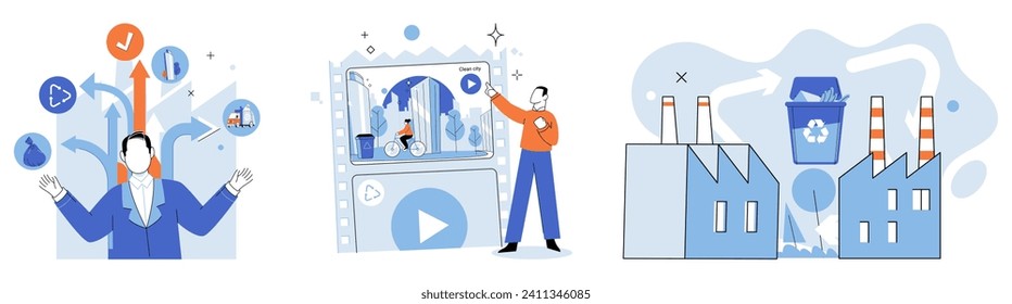 Waste management. Vector illustration. The separation waste stream enables efficient recycling processes Segregation at source promotes effective waste management Ecologically responsible behavior