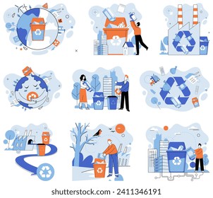 Waste management. Vector illustration. The separation waste stream enables streamlined waste management Segregation at source is crucial for proper waste management practices Ecologically responsible