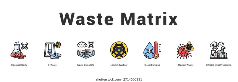 Waste Matrix Ilustración de Anuncio de Web moderno y limpio con íconos temáticos para la comunicación visual