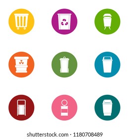 Waste matter icons set. Flat set of 9 waste matter vector icons for web isolated on white background