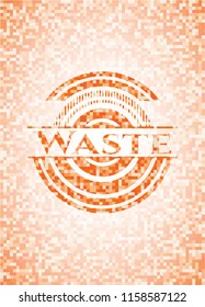 Waste orange mosaic emblem with background
