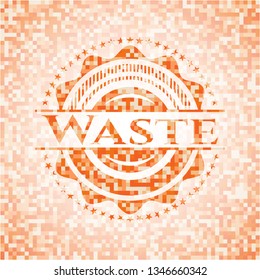 Waste orange tile background illustration. Square geometric mosaic seamless pattern with emblem inside.