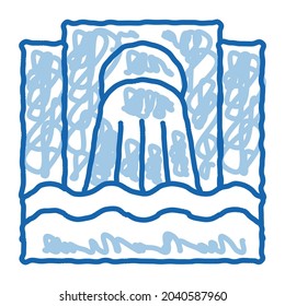 Waste Outpouring From Spout sketch icon vector. Hand drawn blue doodle line art isolated symbol illustration