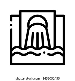 Waste Outpouring From Spout Vector Thin Line Icon. Industry Waste In Ocean Sea River Environmental Problem, Industrial Pollution, Contamination Linear Pictogram. Contour Illustration
