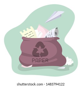 Waste paper bag. Flat style vector illustration