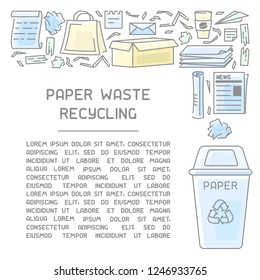 Waste paper information card. Contour and fill style vector illustration. There is place for your text