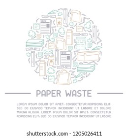 Waste paper information card. Line style vector illustration. There is place for your text