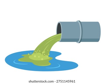 Waste pollution draining into lake or river environment, industrial waste