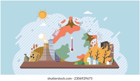 Waste pollution. Measuring planet temperature. Global warming, climate change, plastic pollution and ecology problems. Eco activist. Climate change cycle as a dried or dry cracked land