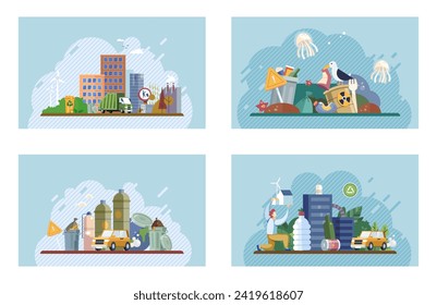 Contaminación por desechos. Ilustración vectorial. La basura y la basura acumuladas contribuyen al problema de la contaminación de los desechos Una gestión adecuada de los desechos es fundamental para evitar la liberación de sustancias peligrosas en el medio ambiente
