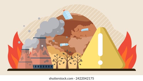 Waste pollution vector illustration. Climate change and waste pollution are interconnected issues require comprehensive solutions The improper handling waste exacerbates environmental problems