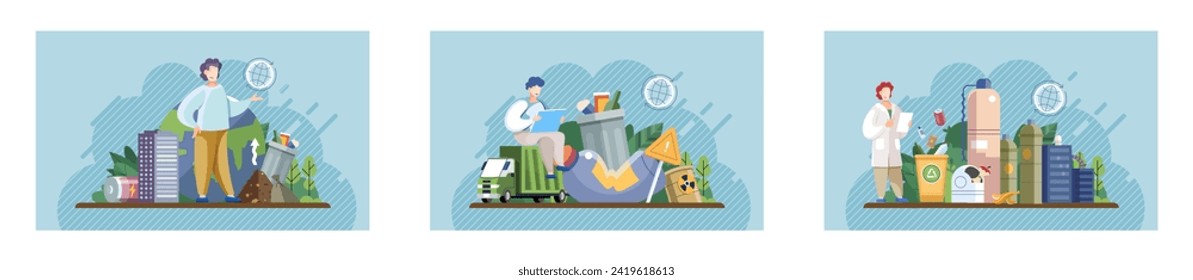 Waste pollution. Vector illustration. The contamination water sources due to waste pollution poses risks to human health Garbage and waste pollution have negative impact on cleanliness our environment