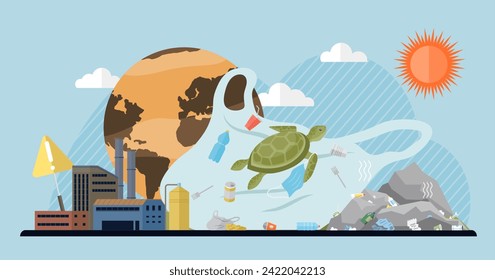 Waste pollution vector illustration. Ecology plays vital role in maintaining balanced and healthy environment Environmental conservation is essential for tackling waste pollution and preserving