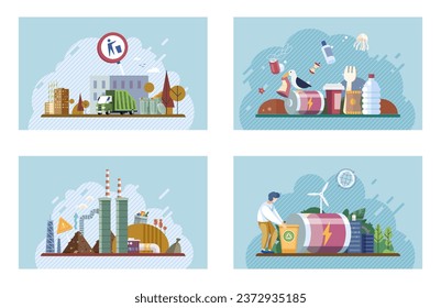 Waste pollution. Vector illustration. The landfill overflowed with rubbish and garbage, causing pollution in surrounding area The polluted air and water are clear indicators waste problem