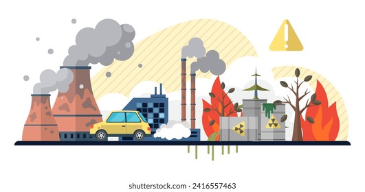 Waste pollution vector illustration. Landfills filled with garbage contribute to emission greenhouse gases, exacerbating climate change Zero waste initiatives play crucial role in minimizing waste