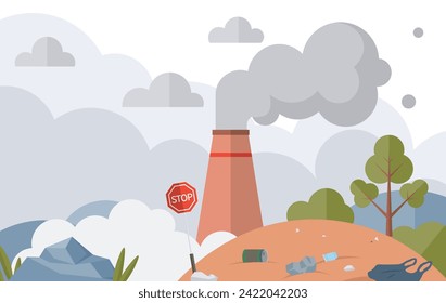 Waste pollution vector illustration. Landfills are common method waste disposal, but they can lead to soil and water contamination The waste pollution metaphor highlights destructive impact