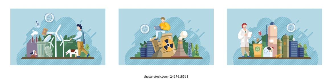 Waste pollution. Vector illustration. Waste management is key to mitigating negative environmental impacts waste Ecological considerations should be integrated into waste management practices