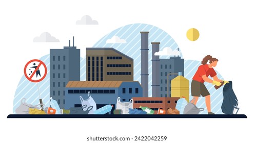 Waste pollution vector illustration. The waste pollution metaphor highlights destructive impact irresponsible waste disposal practices Ecology plays vital role in maintaining balanced and healthy